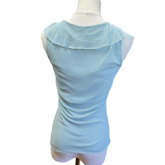 Womens Vtg Y2K Fairy Coquette Romantic Blue Mesh Lace Embroidered Ruffle Trim M - Picture 5 of 11